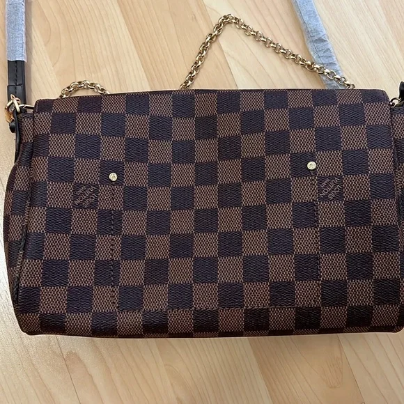 New Brown Checkered Shoulder Crossbody Bag Purse with Gold Chain - Picture 7 of 10